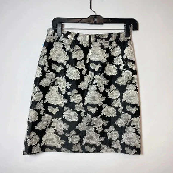 Adrienne Vittadini Floral Straight & Pencil A-line Skirt Womens Size 2 Black - Picture 3 of 9